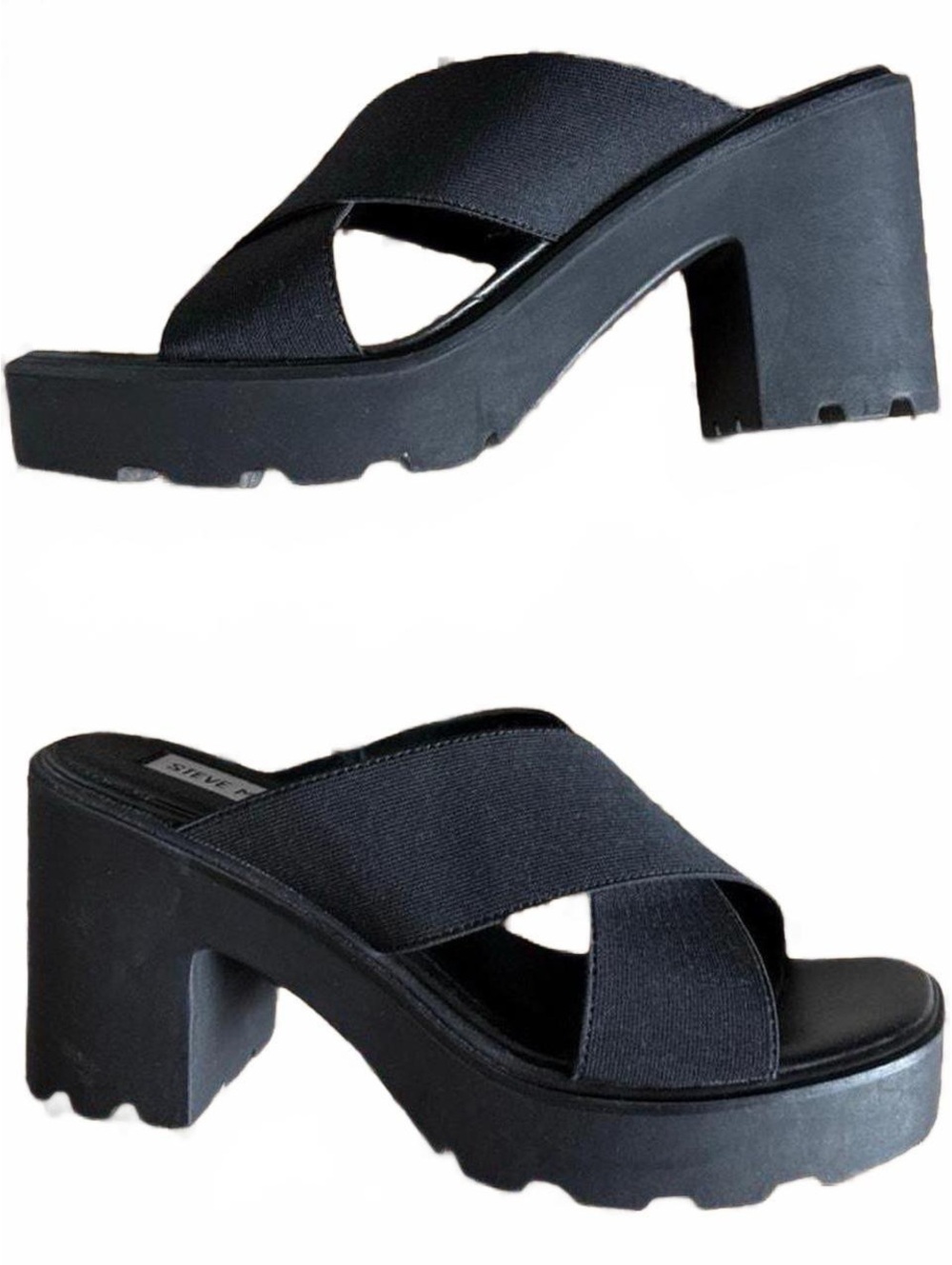 Steve Madden Black Chunky High Heel Platform Sandals Heels Mules Size 9